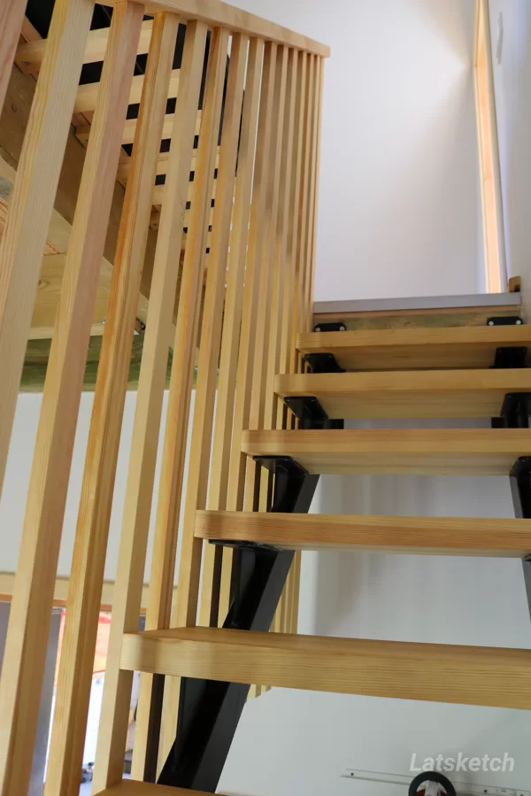 Pine solid wood stairs with steel frame